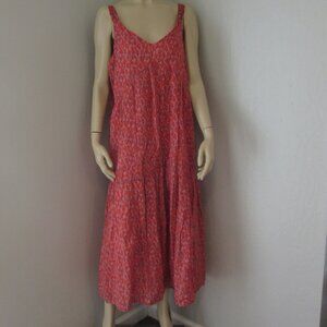 JOIE Coral & Pink Patterned Sleeveless Large Cotton Maxi Dress